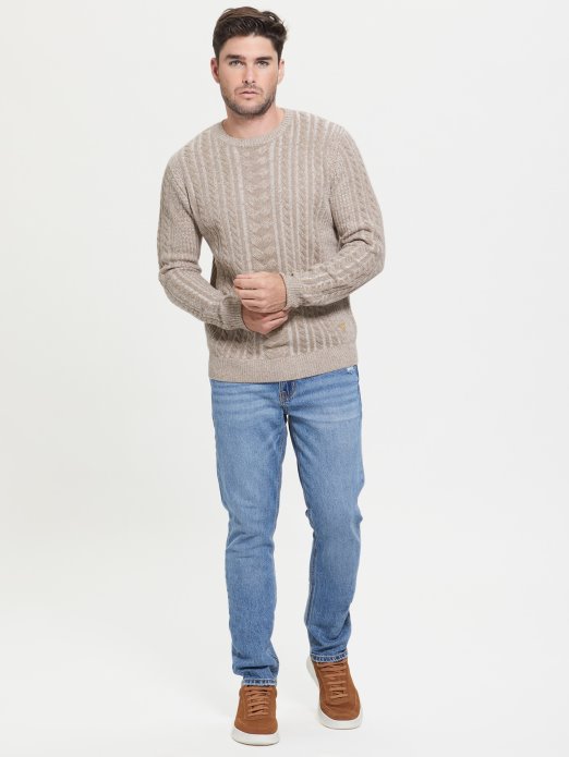 Phil Dvobojni Kabelski Pleteni Džemper Pogodna Kupovna Kombinacija Prirodni Vrijesak