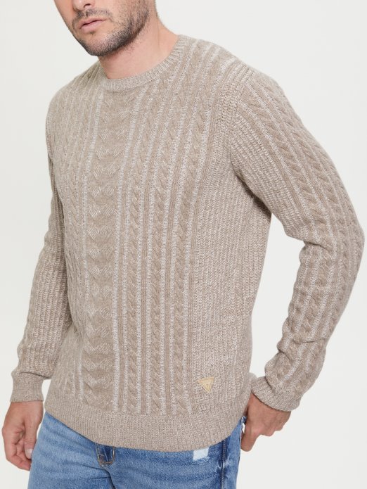 Phil Dvobojni Kabelski Pleteni Džemper Pogodna Kupovna Kombinacija Prirodni Vrijesak