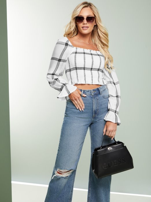 Plaid Guess Shopping Mozzy Smocked Top