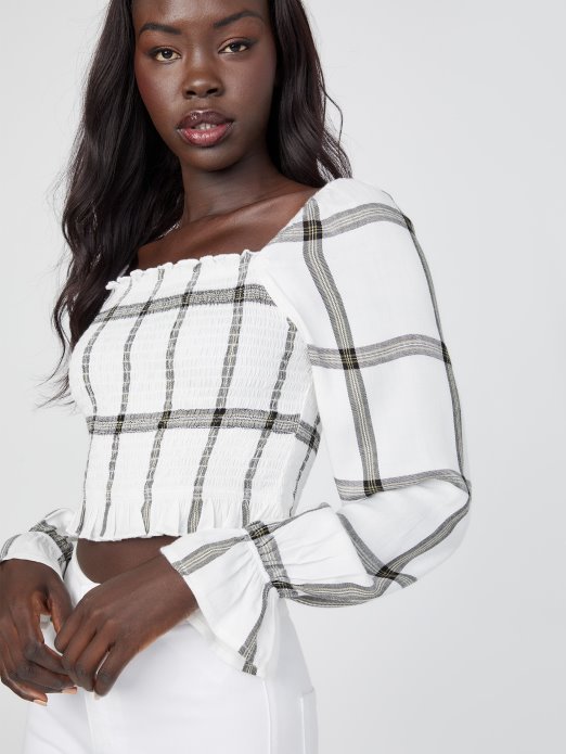 Plaid Guess Shopping Mozzy Smocked Top