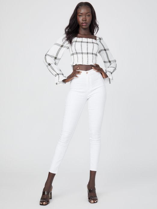 Plaid Guess Shopping Mozzy Smocked Top