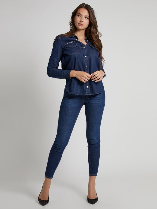 Plava Pogodna Shopping Vez Uska Traper Košulja