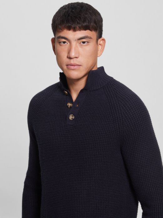 Plavi Elegantni Eko Vafel-pleteni Džemper Guess Shopping