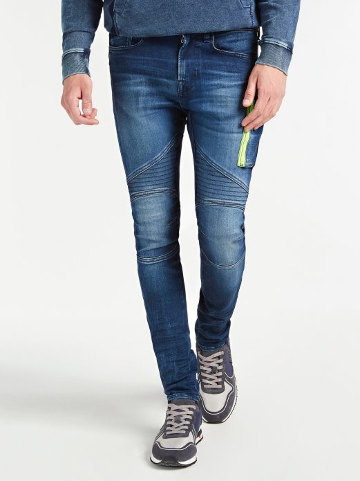 Plavi Patentni Zatvarač Skinny Fit Traper Hlače Guess Shopping