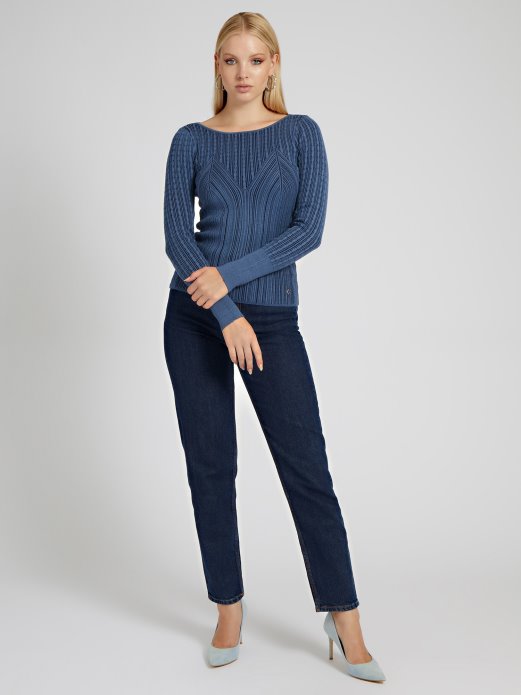 Plavi Pulover Od Mješavine Viskoze S Brodskim Izrezom Guess Shopping