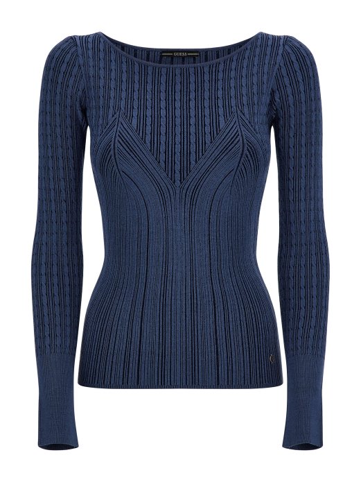 Plavi Pulover Od Mješavine Viskoze S Brodskim Izrezom Guess Shopping