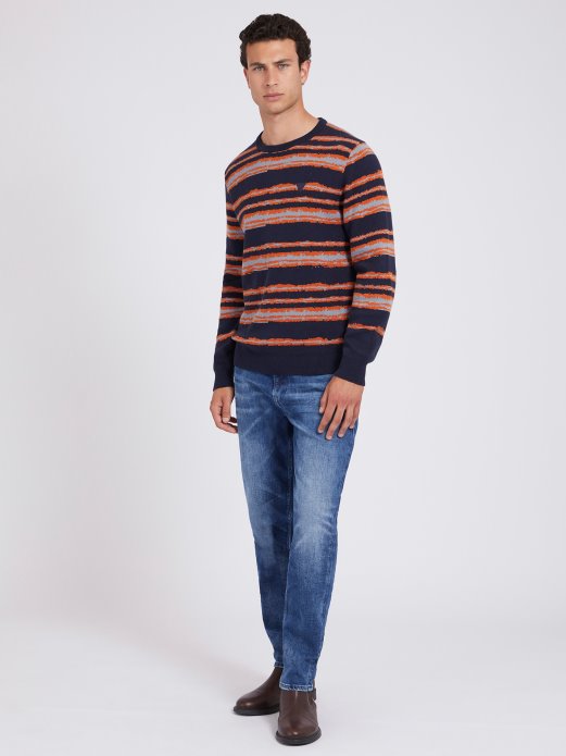 Plavi Višestruki Prugasti Pulover Od Mješavine Vune Pogodi Kupnju