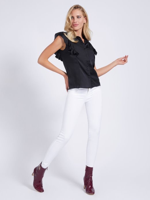 Po Cijelom Printu Satenska Košulja Crna Guess Shopping