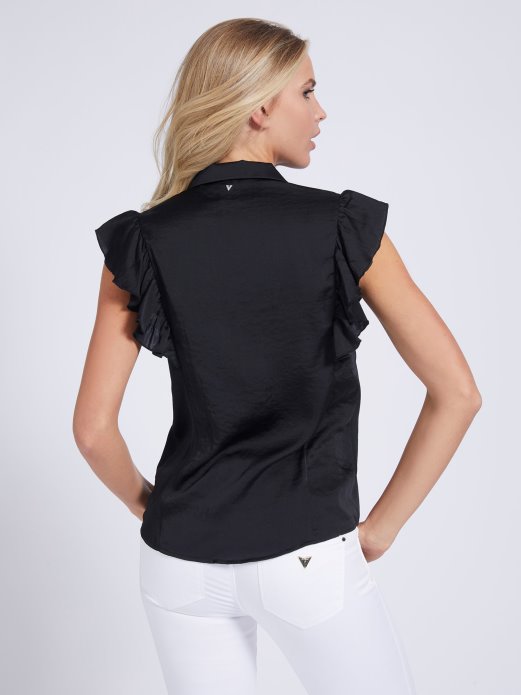 Po Cijelom Printu Satenska Košulja Crna Guess Shopping