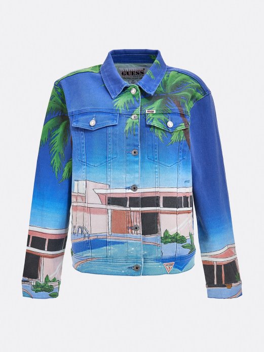 Po Cijelom Printu Traper Jakna Višebojni Uzorak Guess Shopping