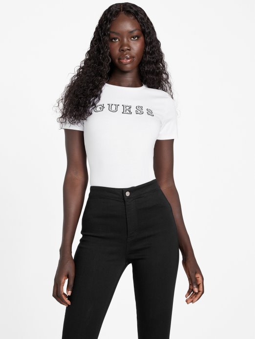 Prava Bijela Jill Majica S Logotipom Od štrasa Pogodi Kupnju