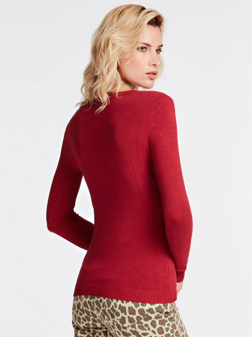 Prednji Džemper S Logotipom Od Kamenčića Guess Shopping Crveni