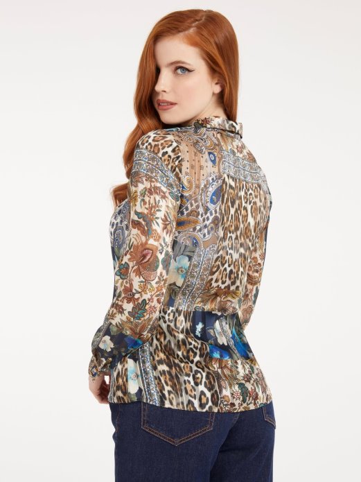 Preko Cijele Majice S Printom Guess Shopping Plava Multi