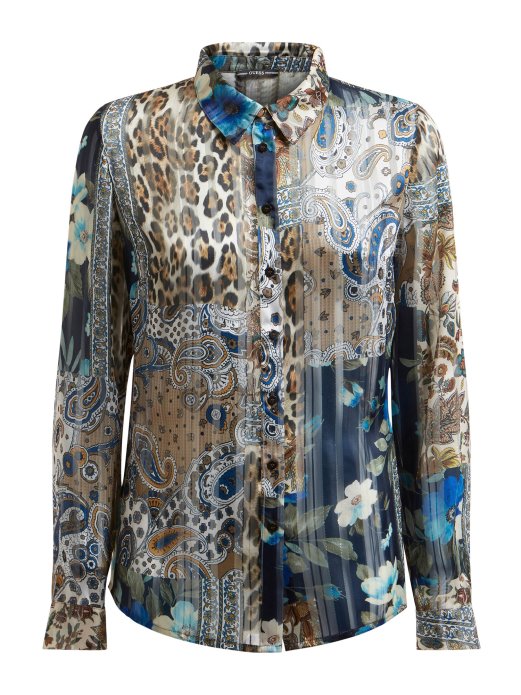 Preko Cijele Majice S Printom Guess Shopping Plava Multi