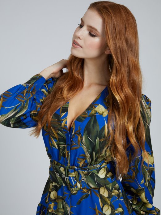 Preko Cijelog Printa Duga Haljina Plava Multi Guess Shopping