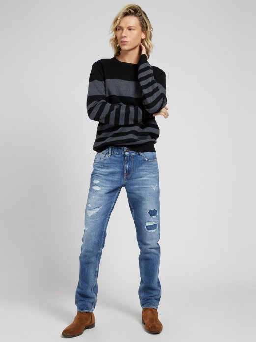 Prugasti Pulover S Okruglim Izrezom Crni Multi Guess Shopping