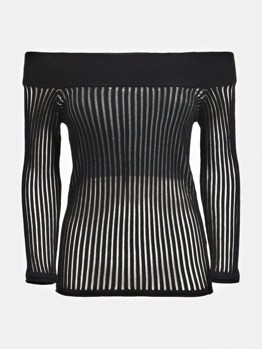 Pulover Od Mješavine Pamuka S Otvorenim Ramenima Guess Shopping Crni