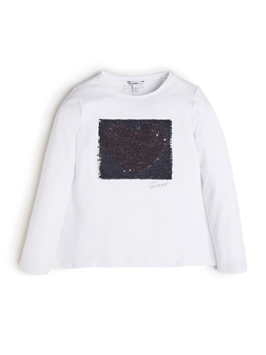 Pulover S Okruglim Izrezom I šljokicama (7-14) Istinski Bijeli Guess Shopping