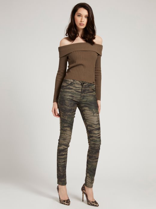 Pulover S Otvorenim Ramenima Guess Shopping Green