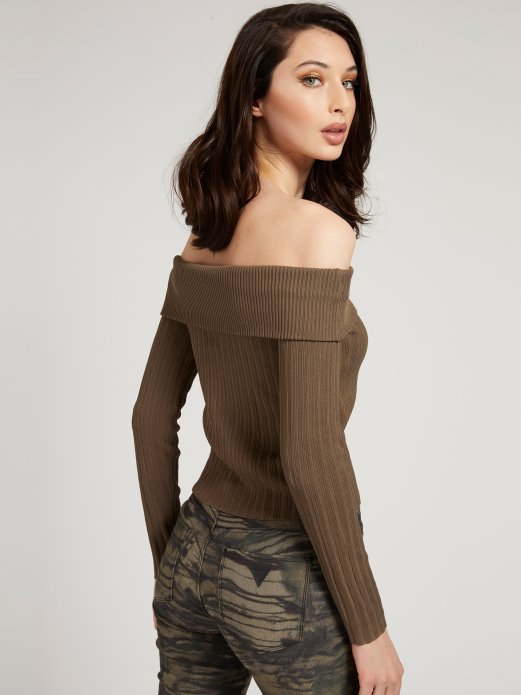 Pulover S Otvorenim Ramenima Guess Shopping Green