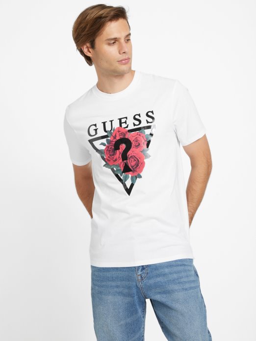 Pure White Eko Ammon Roses Tee Guess Shopping
