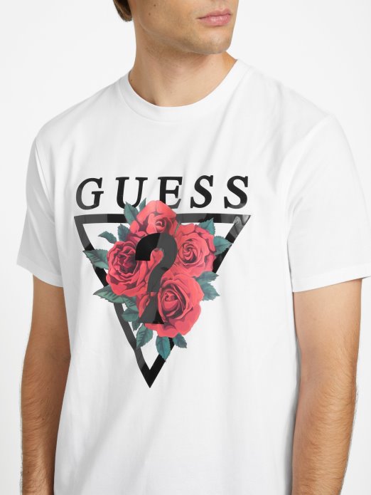 Pure White Eko Ammon Roses Tee Guess Shopping