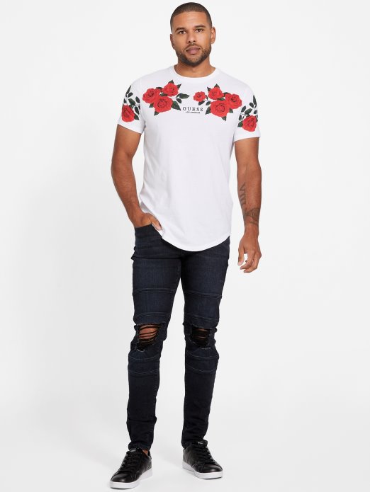 Pure White Guess Shopping Ciro Roses Tee