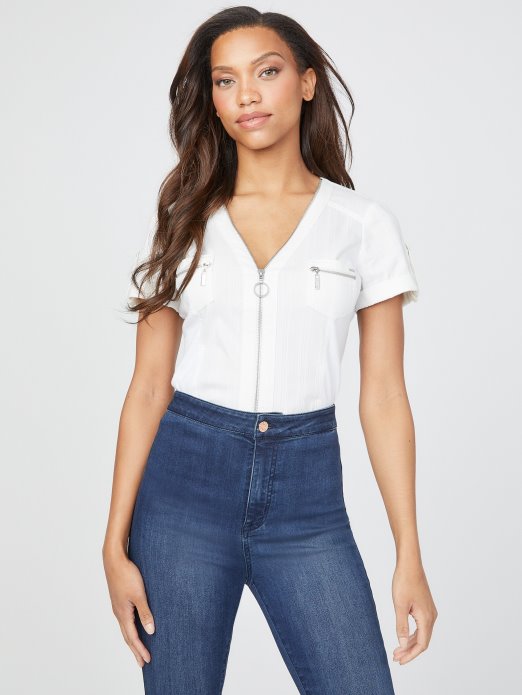 Pure White Guess Shopping Raya Top S Patentnim Zatvaračem