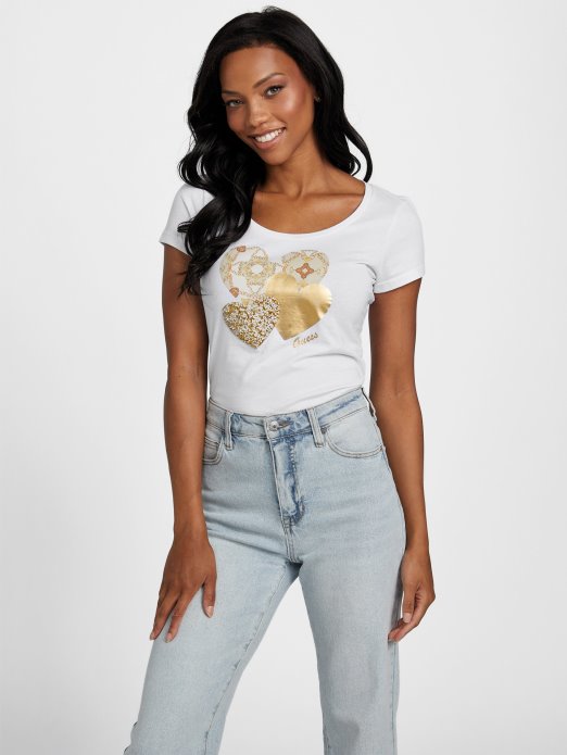Pure White Lennan Heart Tee Guess Shopping
