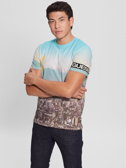 Pure White Multi Eco Tokyo Cityscape Tee Guess Shopping