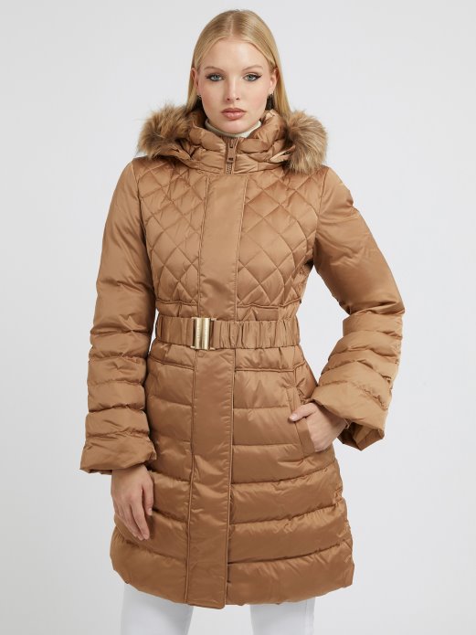 Real Down Long Puffer Guess Shopping Bež