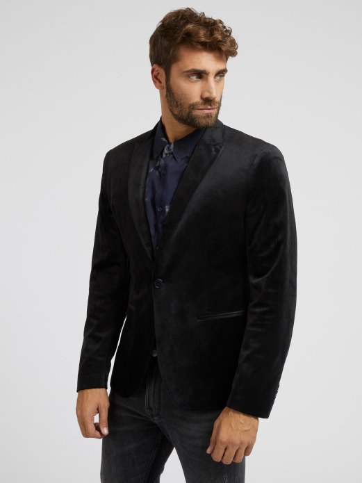 Regular Fit Samt Blazer Crni Guess Shopping