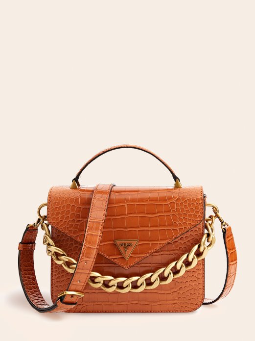 Retour Croc Print Mini Torbica Smeđa Guess Shopping