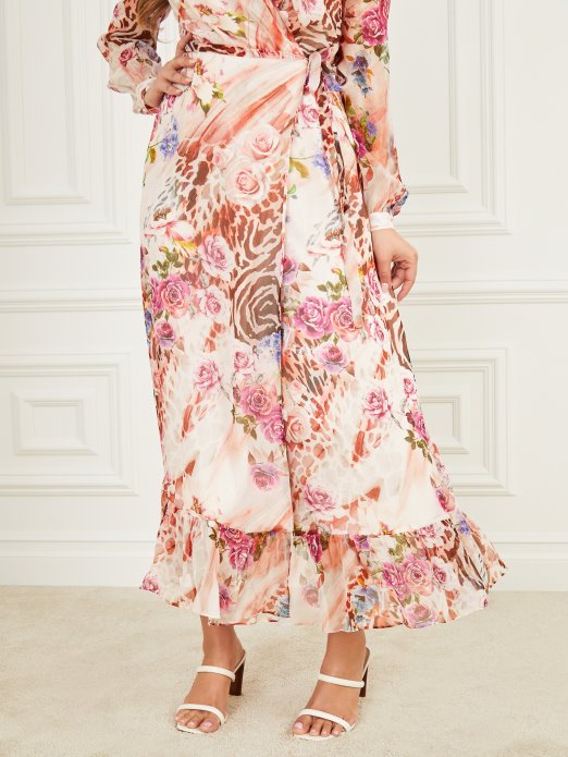 Ruža Svilena Haljina S Omotom Ruža Sjena Print Pogodi Kupnja