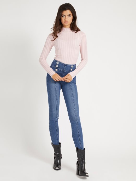 Ružičasta Guess Pulover Od Mješavine Viskoze S Kornjačičastim Ovratnikom