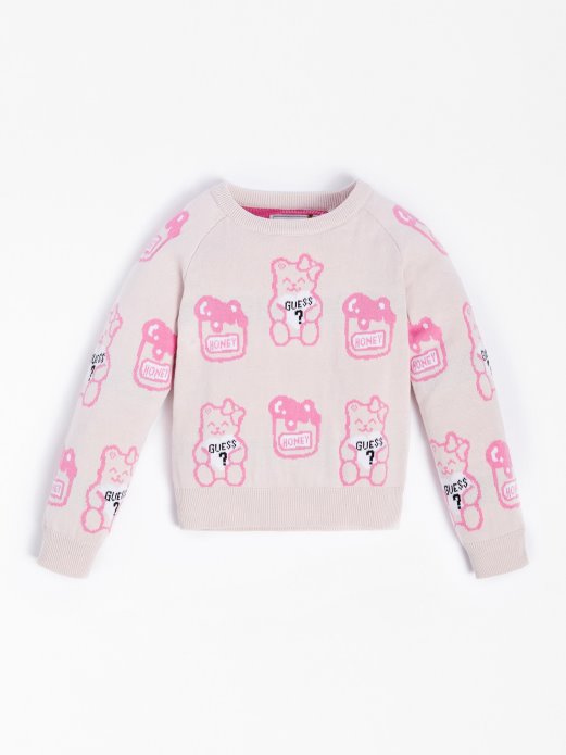 Ružičasti Guess Shopping All Over Logo Jacquard Džemper