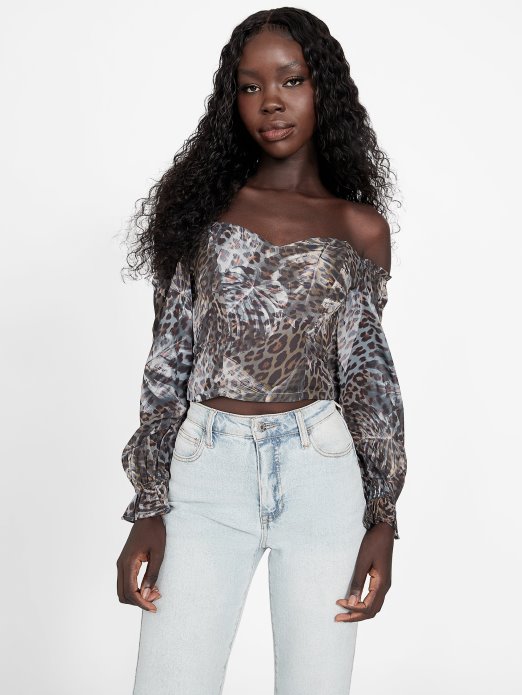 Sharlene Sheer Top Guess Shopping Leopard Jacquard Multi