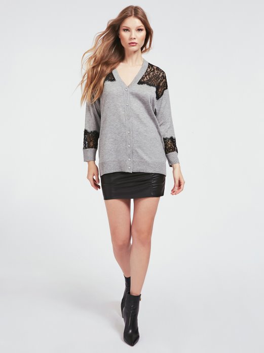 Sivi Guess Kardigan S čipkastim Umetkom Od Mješavine Viskoze