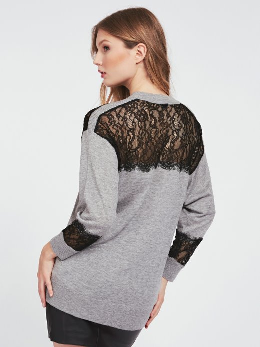 Sivi Guess Kardigan S čipkastim Umetkom Od Mješavine Viskoze