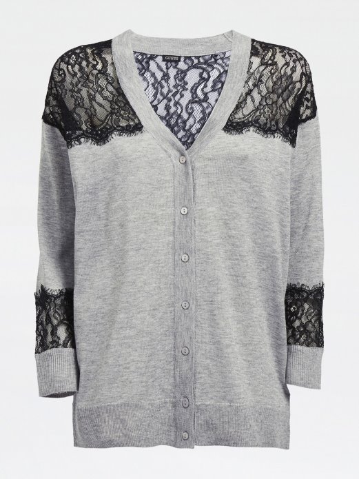 Sivi Guess Kardigan S čipkastim Umetkom Od Mješavine Viskoze