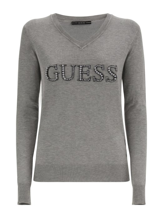 Sivi Multi Guess Shopping Prednji Pulover S Logotipom