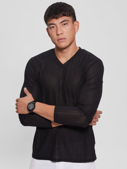 Skladište Pletena Majica S V-izrezom Guess Shopping Jet Crna