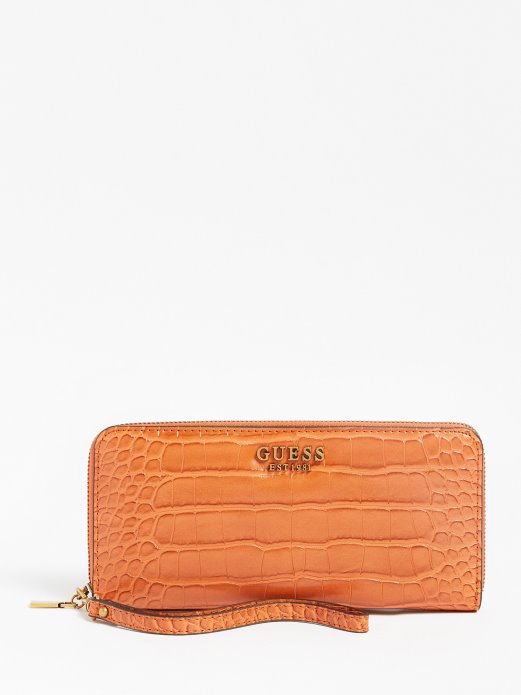 Smeđa Guess Shopping Lovor Croc Print Maksi Novčanik