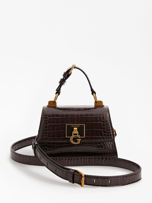 Smeđa Guess Shopping Stephi Krok Print Mini Torbica