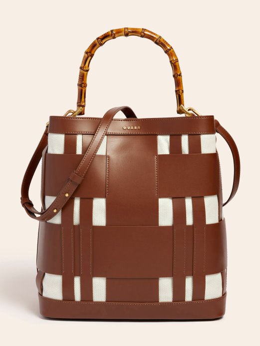 Smeđa Guess Torba Za Skitnicu Od Tkanine Prave Kože Za Kupovinu