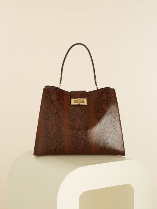 Smeđa Monia Kožna Torba S Printom Pitona Guess Shopping