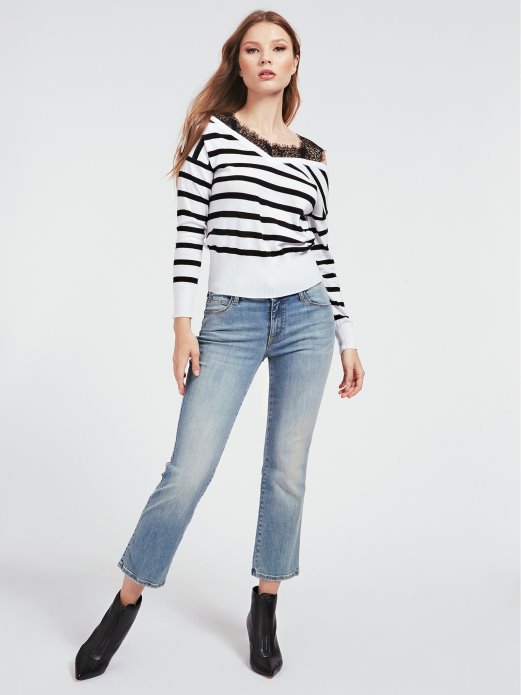 Spuštena Ramena čipkasti Detalji Džemper Guess Shopping Višebojni Uzorak