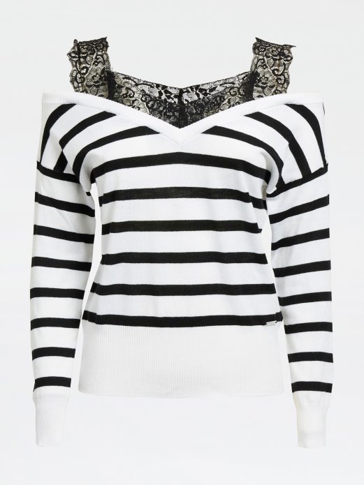 Spuštena Ramena čipkasti Detalji Džemper Guess Shopping Višebojni Uzorak