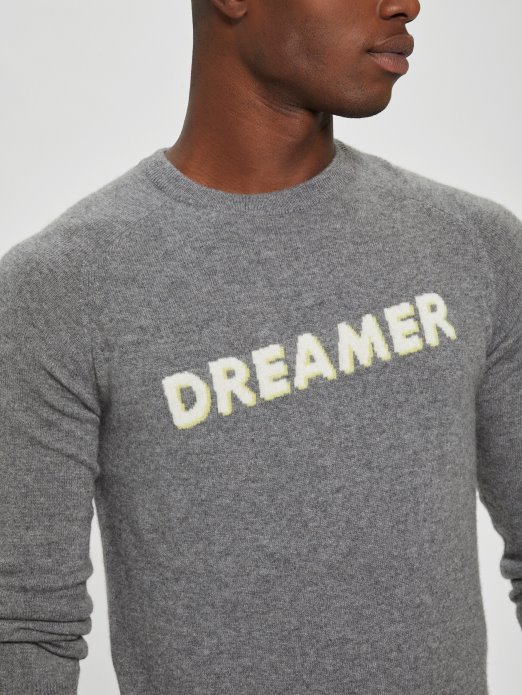 Srednji Charcoal Heather Guess Shopping Peregrine Džemper Od Kašmira Slogan