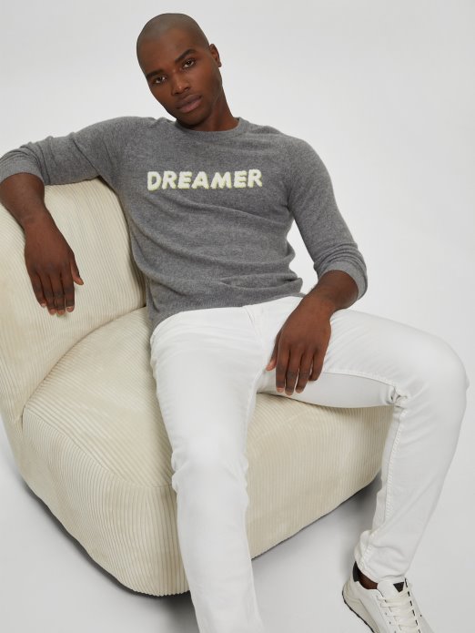 Srednji Charcoal Heather Guess Shopping Peregrine Džemper Od Kašmira Slogan